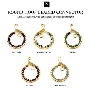 5 Pc Hoop Beaded 46x32mm Round Gold Faceted Wire Wrapped Hoop Connector