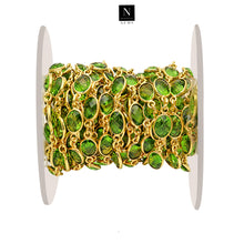 Load image into Gallery viewer, Peridot Oval 7x5mm Gold Plated Wholesale Bezel Continuous Connector Chain
