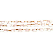 Load image into Gallery viewer, Rose Quartz 7-8mm Square Faceted Gold Plated Beads Rosary 5FT
