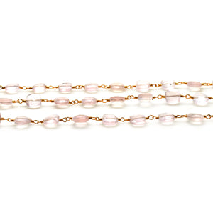 Rose Quartz 7-8mm Square Faceted Gold Plated Beads Rosary 5FT