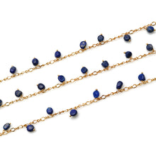 Load image into Gallery viewer, Lapis 8x5mm Cluster Rosary Chain Faceted Gold Plated Dangle Rosary 5FT
