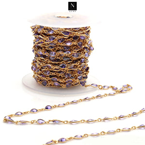 Amethyst Pear 6x4mm Gold Plated Wholesale Bezel Continuous Connector Chain