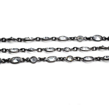 Load image into Gallery viewer, White Zircon Round &amp; Oval 4mm &amp; 5x4mm Oxidized  Wholesale Bezel Continuous Connector Chain

