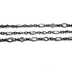 White Zircon Round & Oval 4mm & 5x4mm Oxidized  Wholesale Bezel Continuous Connector Chain