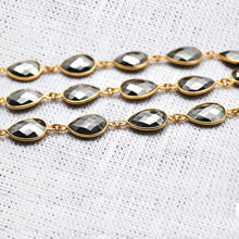 Load image into Gallery viewer, Pyrite Faceted Pears Gold Bezel 14x10mm Continuous Connector Chain
