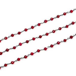 Ruby Chalcedony Round 4mm Beads Oxidized Wire Wrapped Rosary Chain