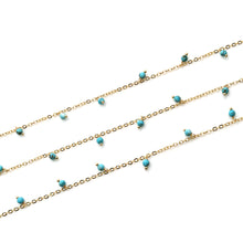 Load image into Gallery viewer, Turquoise 3-4mm Cluster Rosary Chain Faceted Gold Plated Dangle Rosary 5FT

