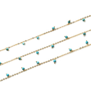 Turquoise 3-4mm Cluster Rosary Chain Faceted Gold Plated Dangle Rosary 5FT