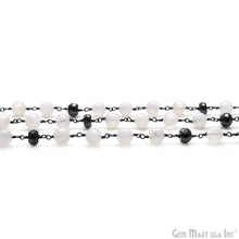 Load image into Gallery viewer, Rainbow Moonstone &amp; Black Pyrite 7-8mm Oxidized Beads Rosary 5FT
