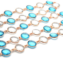 Load image into Gallery viewer, Blue Topaz Round 12mm Gold Plated Wholesale Connector Rosary Chain
