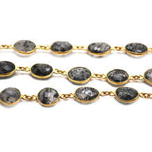Load image into Gallery viewer, Rutilated Oval 9x11mm Gold Plated  Wholesale Bezel Continuous Connector Chain
