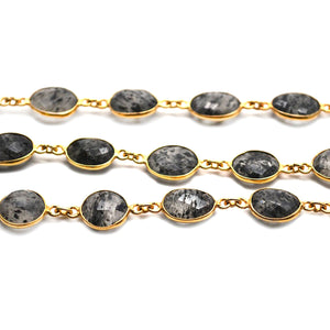 Rutilated Oval 9x11mm Gold Plated  Wholesale Bezel Continuous Connector Chain