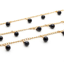 Load image into Gallery viewer, Black Spinel 8x6mm Cluster Rosary Chain Faceted Gold Plated Dangle Rosary 5FT
