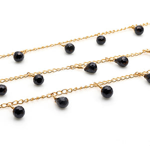 Black Spinel 8x6mm Cluster Rosary Chain Faceted Gold Plated Dangle Rosary 5FT