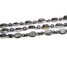 Load image into Gallery viewer, Labradorite Cabochon Mix Faceted 6x4mm Oxidized Wholesale Bezel Continuous Connector Chain
