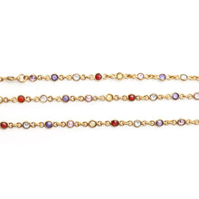 Load image into Gallery viewer, Multi Color Round 4mm Gold Plated  Wholesale Bezel Continuous Connector Chain
