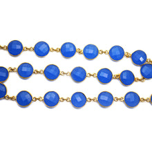 Load image into Gallery viewer, Blue Chalcedony Round 12mm Gold Plated Wholesale Connector Rosary Chain
