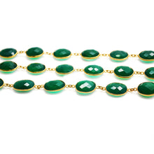 Load image into Gallery viewer, Green Onyx Oval 14x10mm Gold Plated  Wholesale Bezel Continuous Connector Chain
