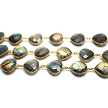 Load image into Gallery viewer, Labradorite Heart 16mm Gold Plated  Wholesale Bezel Continuous Connector Chain
