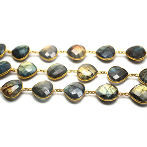 Labradorite Heart 16mm Gold Plated  Wholesale Bezel Continuous Connector Chain
