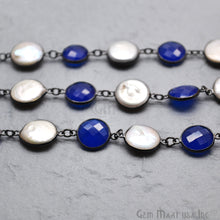 Load image into Gallery viewer, Blue Chalcedony Round 12mm Oxidized Wholesale Connector Rosary Chain

