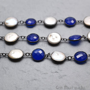 Blue Chalcedony Round 12mm Oxidized Wholesale Connector Rosary Chain
