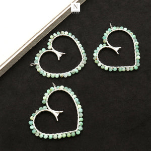 5PC Silver Wire Wrapped Gemstone Jewelry Connector 57x51mm DIY Heart Shaped Hoop Beaded