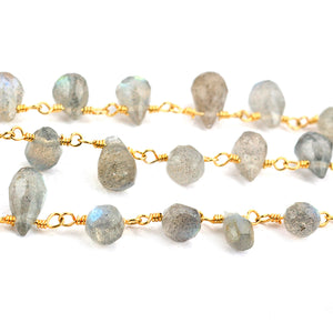 Labradorite 8x6mm Cluster Rosary Chain Faceted Gold Plated Dangle Rosary 5FT