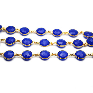 Dark Blue Chalcedony Round 12mm Gold Plated Wholesale Connector Rosary Chain