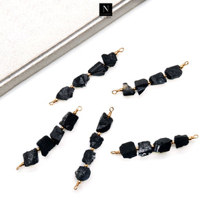 5PC Raw Gemstone Beads Pendant, 61x9mm Gold Plated Free Form Gemstone Bar Connector