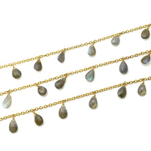 Load image into Gallery viewer, Labradorite 10x7mm Cluster Rosary Chain Faceted Gold Plated Dangle Rosary 5FT
