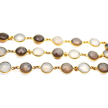 Load image into Gallery viewer, Smoky Chalcedony Round 12mm Gold Plated Wholesale Connector Rosary Chain
