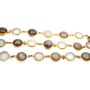 Smoky Chalcedony Round 12mm Gold Plated Wholesale Connector Rosary Chain