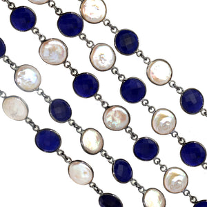 Sapphire Round 12mm Oxidized Wholesale Connector Rosary Chain