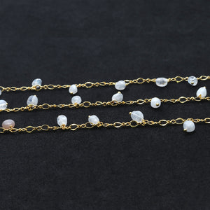 Rainbow Moonstone 8x5mm Cluster Rosary Chain Faceted Gold Plated Dangle Rosary 5FT