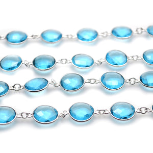 Blue Topaz Round 12mm Silver Plated  Wholesale Bezel Continuous Connector Chain