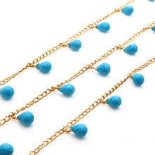Load image into Gallery viewer, Turquoise 8x6mm Cluster Rosary Chain Faceted Gold Plated Dangle Rosary 5FT
