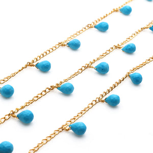 Turquoise 8x6mm Cluster Rosary Chain Faceted Gold Plated Dangle Rosary 5FT