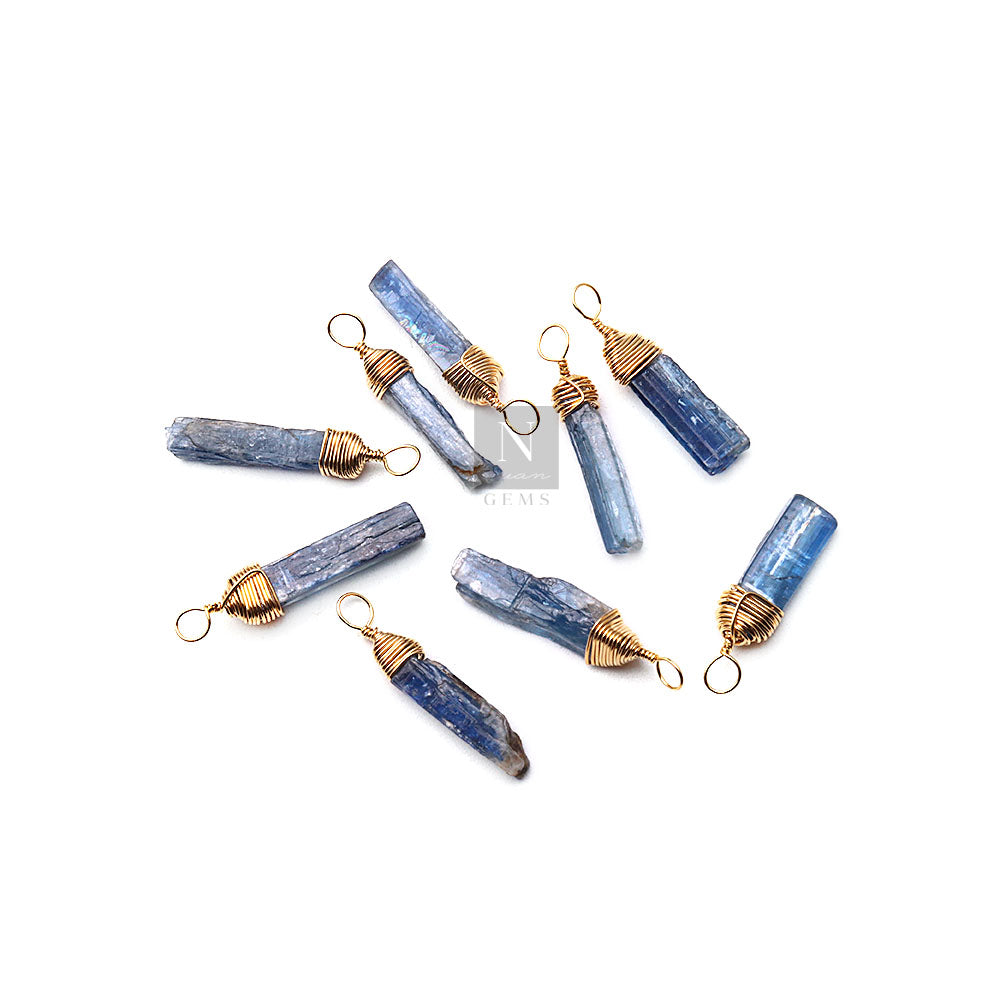 5Pc Lot Kyanite Gold Plated Wire Wrapped Necklace 23X4mm Single Bail Connector