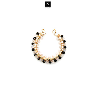 5PC Round Beaded Gemstone Hoop Earrings, 42x39mm Gold Plated Circle Hoops & Faceted Gemstone Beads