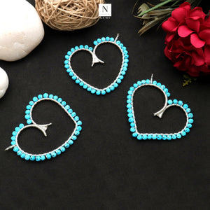 5PC Silver Wire Wrapped Gemstone Jewelry Connector 57x51mm DIY Heart Shaped Hoop Beaded