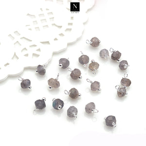 5Pc Round Faceted Gemstone Charms 6x4mm Silver Plated Wire Wrapped