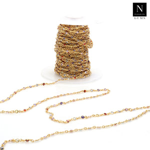 Multi Color Round 4mm Gold Plated  Wholesale Bezel Continuous Connector Chain