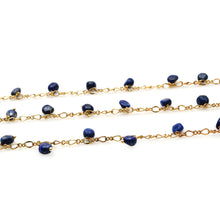 Load image into Gallery viewer, Lapis 8x5mm Cluster Rosary Chain Faceted Gold Plated Dangle Rosary 5FT
