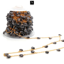 Load image into Gallery viewer, Black Rutilated 10x8mm Cluster Rosary Chain Faceted Gold Plated Dangle Rosary 5FT
