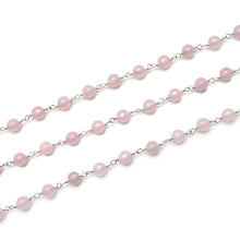 Load image into Gallery viewer, Rose Quartz 6-7mm Round Cabochon Silver Plated Beads Rosary 5FT
