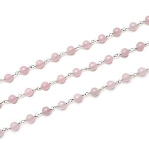 Rose Quartz 6-7mm Round Cabochon Silver Plated Beads Rosary 5FT