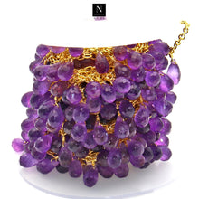 Load image into Gallery viewer, Amethyst 8x6mm Cluster Rosary Chain Faceted Gold Plated Dangle Rosary 5FT

