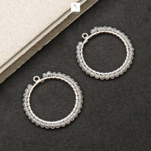 Load image into Gallery viewer, 5PC Silver Plated Round Hoop Beaded / Gemstone Connector / 34mm Wire Wrapped Faceted / Gemstones Pendant
