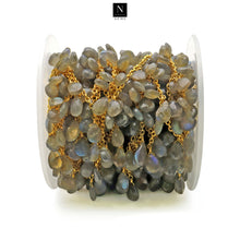 Load image into Gallery viewer, Labradorite 10x7mm Cluster Rosary Chain Faceted Gold Plated Dangle Rosary 5FT
